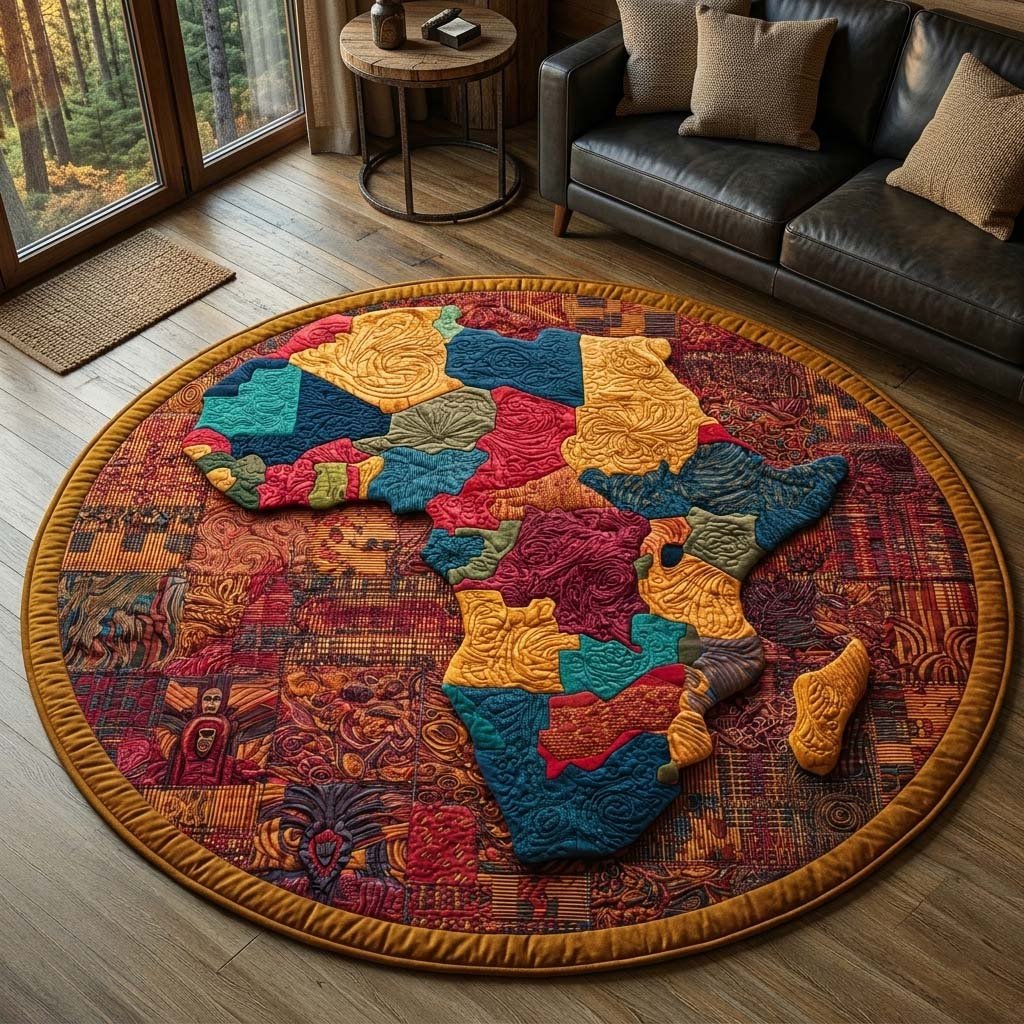Patchwork Africa Round Mat Rug - washable non-slip printed rug