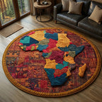 Patchwork Africa Round Mat Rug - washable non-slip printed rug
