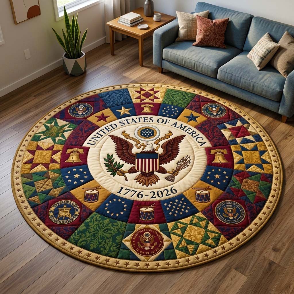 Patchwork Eagle Round Mat Rug - Nature Design | Serene Home Decor