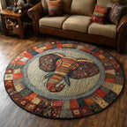 Patchwork Elephant Round Mat Rug - washable non-slip printed rug