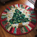 Patchwork Evergreen Round Mat Rug - washable non-slip printed rug