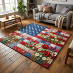 Patchwork Glory area rug in a living room