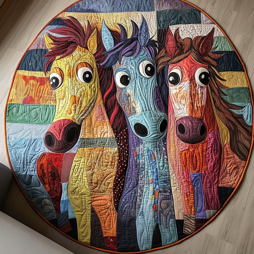 Patchwork Horse Round Mat Rug - Cute Pet Design | Animal Printed Home Decor