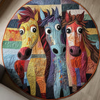 Patchwork Horse Round Mat Rug - washable non-slip printed rug