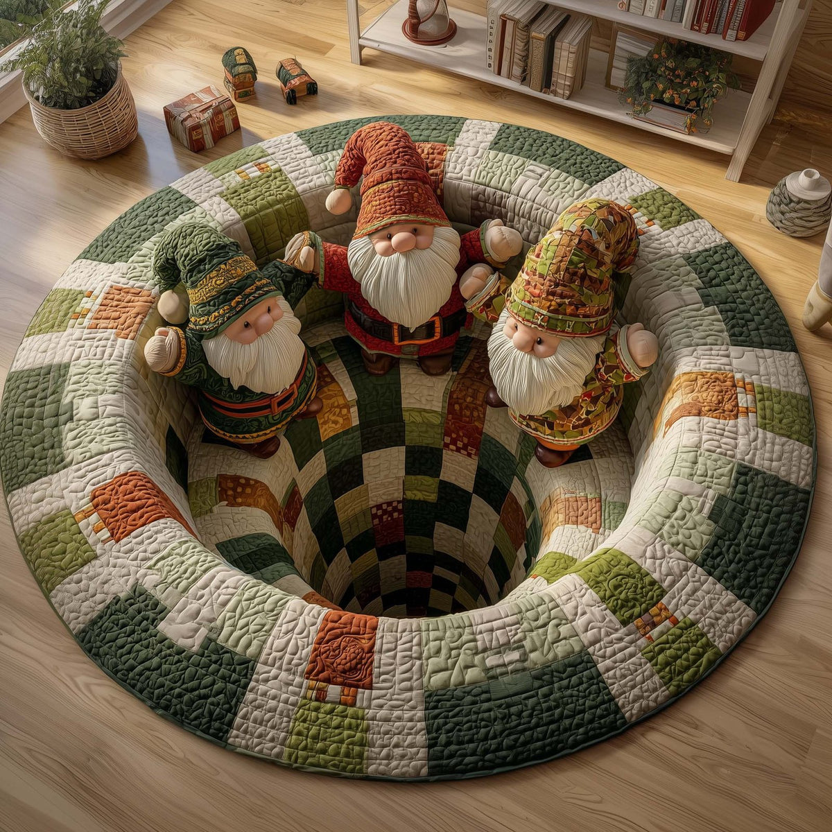 Patchwork Leprechauns Round Mat Rug - washable non-slip printed rug