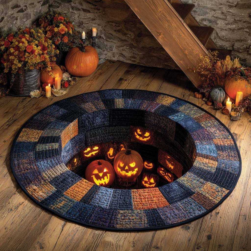 Patchwork Pumpkin Pit Round Mat Rug - Nature Design | Serene Home Decor