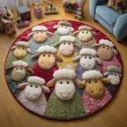 Patchwork Sheep Round Mat Rug - washable non-slip printed rug