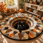 Patchwork Spell Round Mat Rug - washable non-slip printed rug