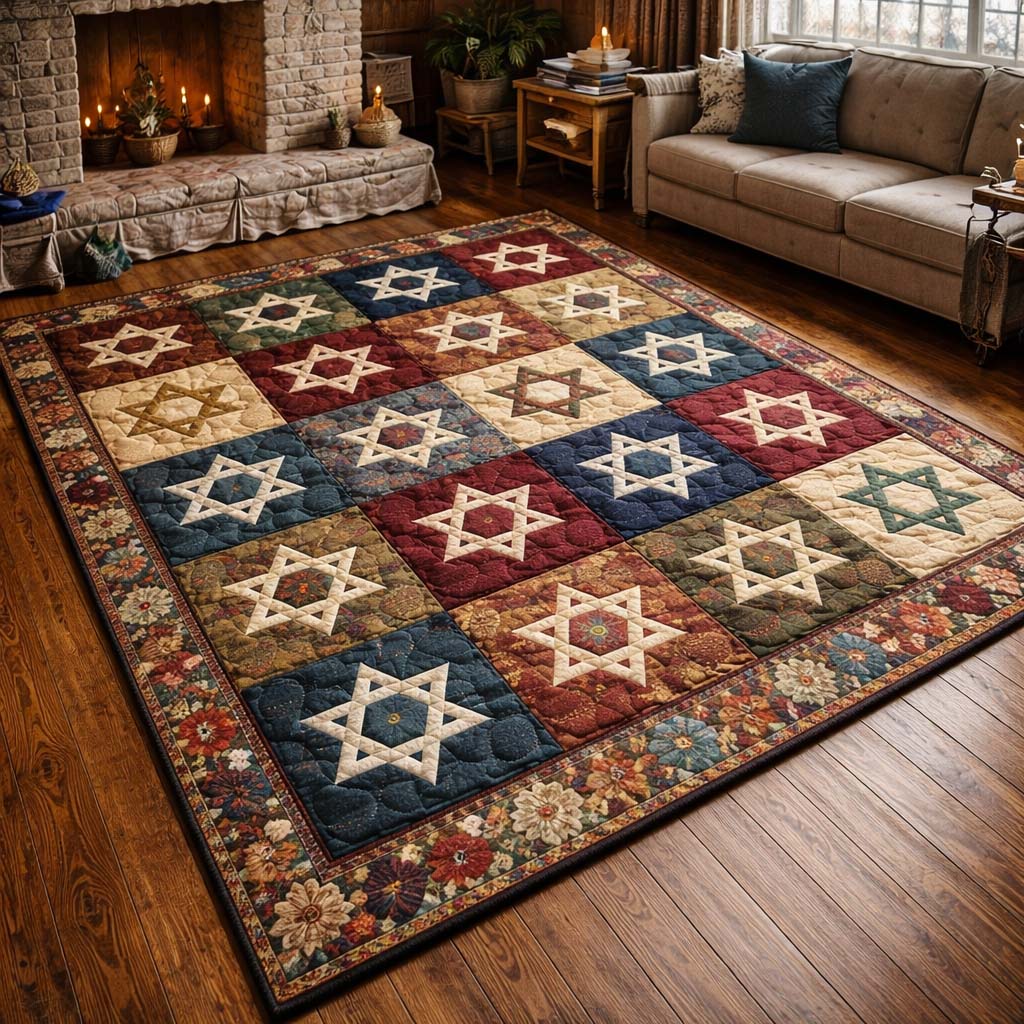 Patchwork Starfield area rug in a living room