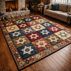 Patchwork Starfield area rug in a living room