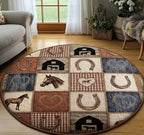 Patchy Horse Round Mat Rug - washable non-slip printed rug