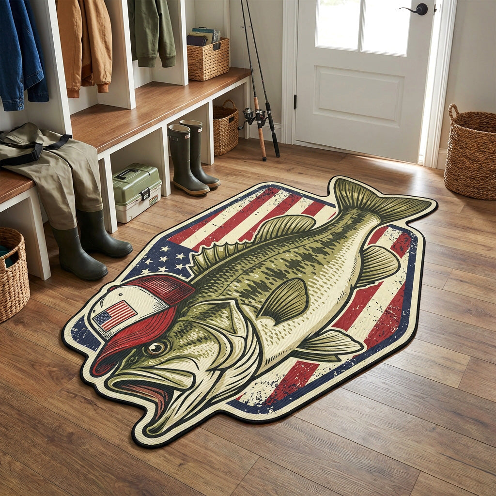 Patriot Bass Custom Shape Area Rug - Cute Animal Design | Die-Cut Non-Slip Rug - washable non-slip printed rug
