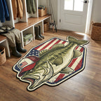 Patriot Bass Custom Shape Area Rug - Cute Animal Design | Die-Cut Non-Slip Rug - washable non-slip printed rug