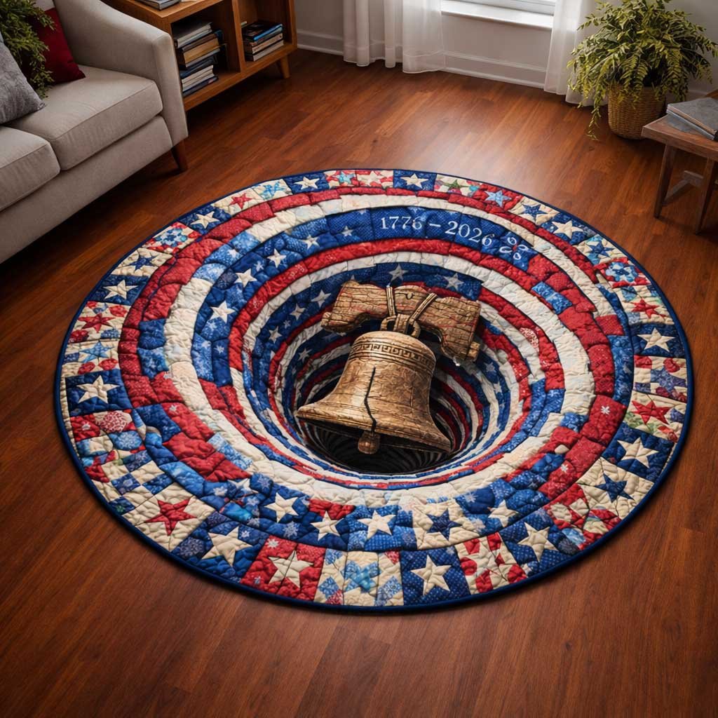 Patriot Bell Round Mat Rug - washable non-slip printed rug