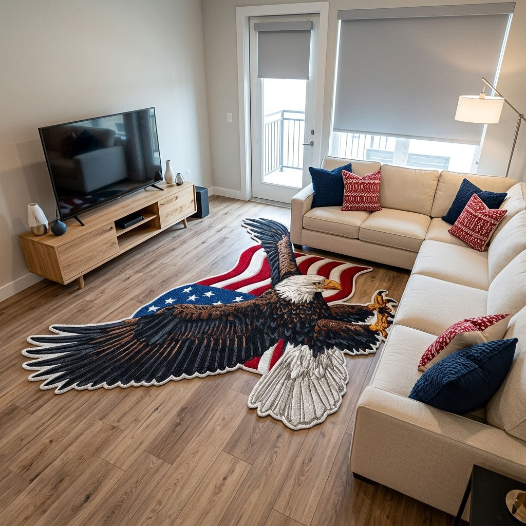 Patriot Eagle Custom Shape Area Rug - Cute Animal Design | Die-Cut Non-Slip Rug - washable non-slip printed rug