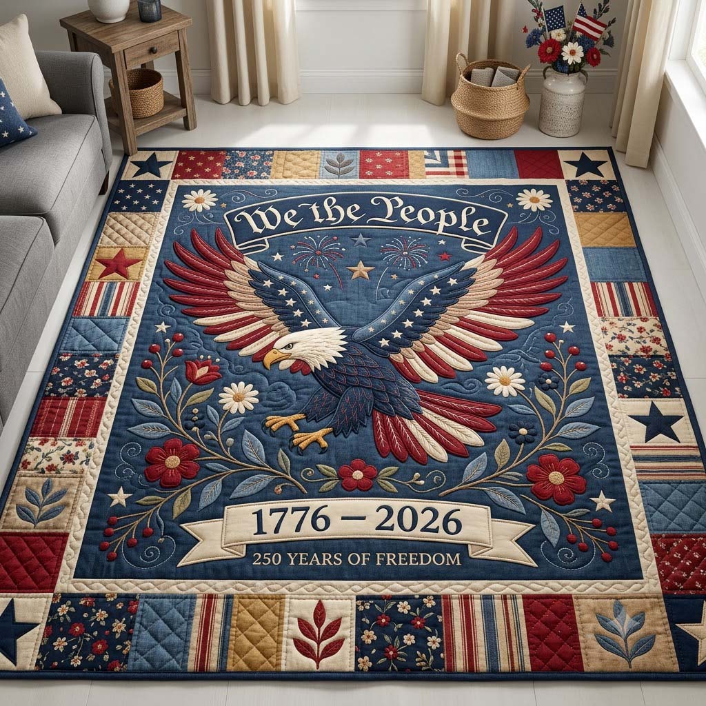 Patriot Emblem area rug in a living room