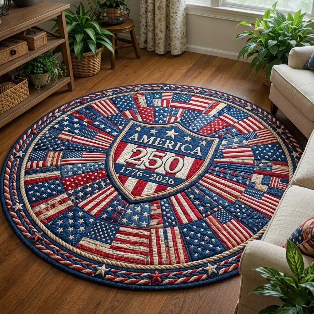Patriot Legacy (Design 2) Round Mat Rug - washable non-slip printed rug