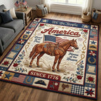 Patriot Rider area rug in a living room