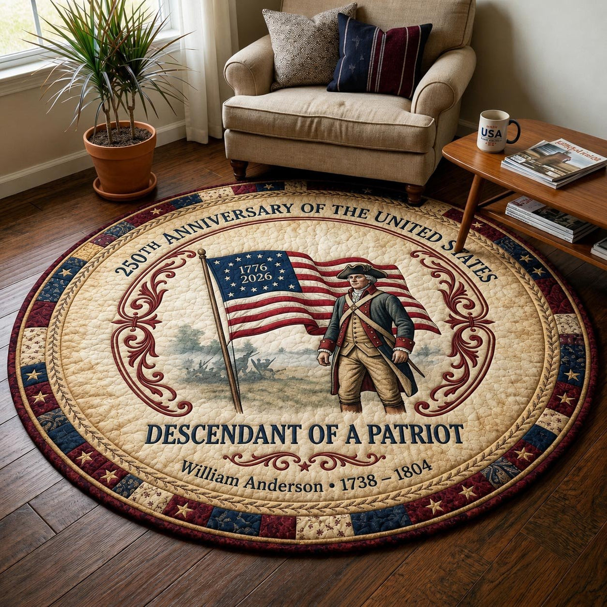 Patriot Rise Round Mat Rug - washable non-slip printed rug