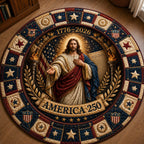 Patriot Savior Christian Round Mat Rug - washable non-slip printed rug
