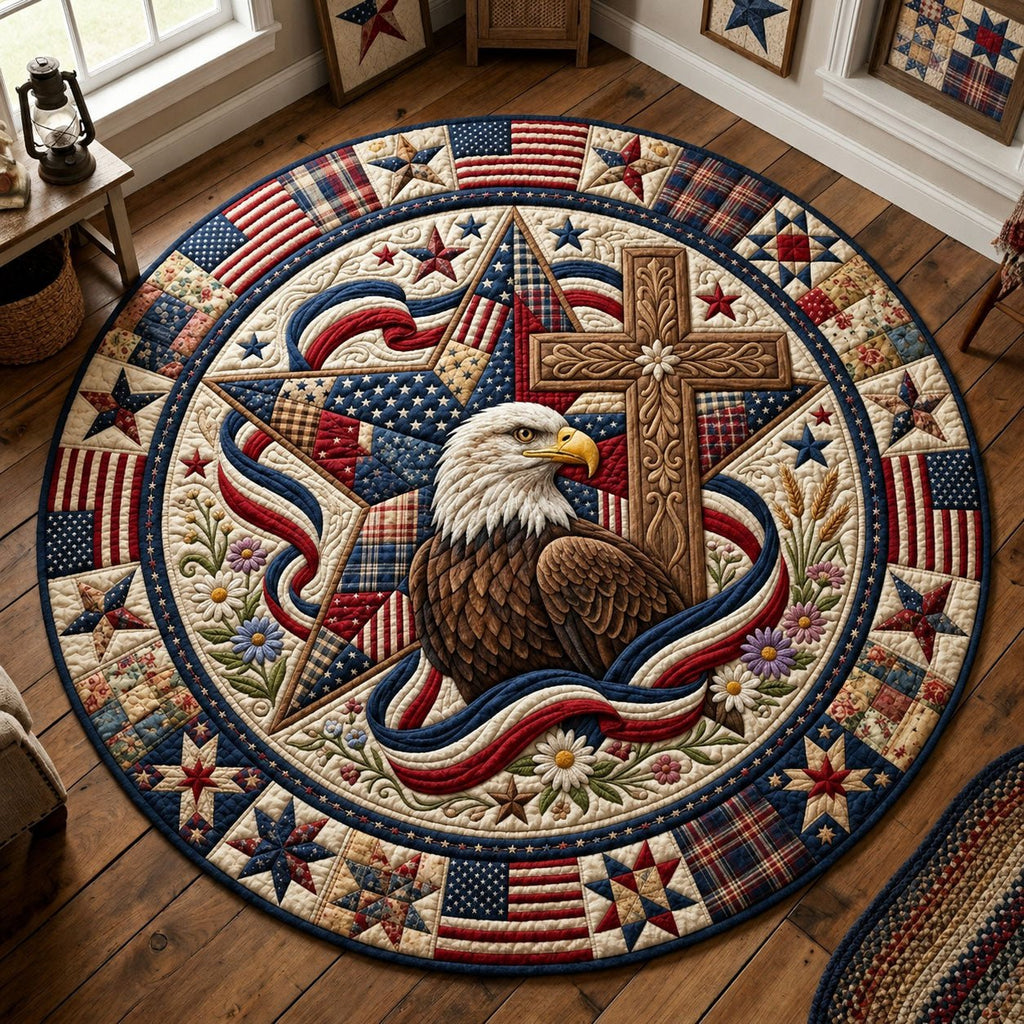 Patriotic Bald Eagle Floral Round Mat Rug - Nature Design | Serene Home Decor