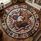 Patriotic Bald Eagle Floral (Design 2) Round Mat Rug - washable non-slip printed rug