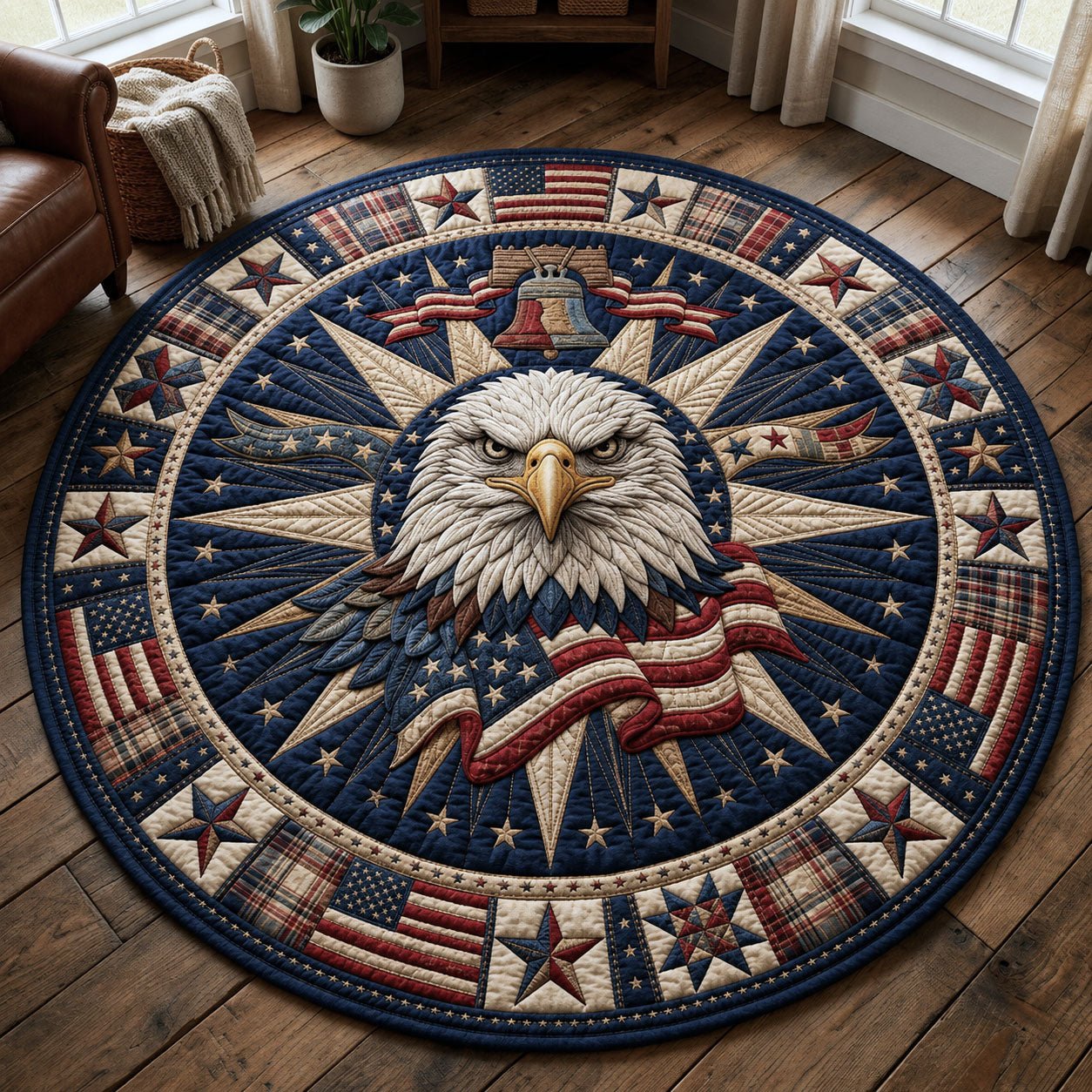 Patriotic Bald Eagle Round Mat Rug - Nature Design | Serene Home Decor