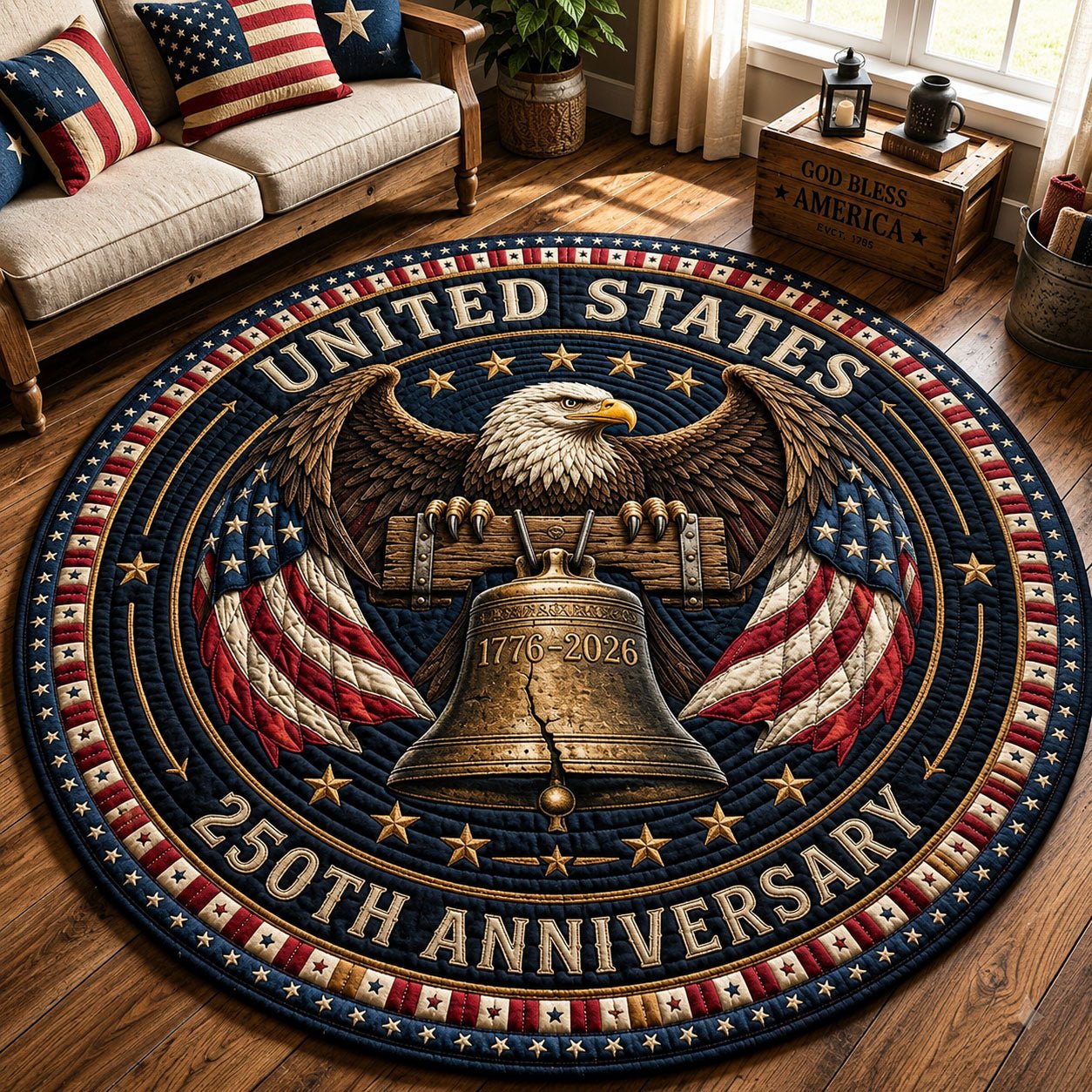 Patriotic Bald Eagle Round Mat Rug - Nature Design | Serene Home Decor