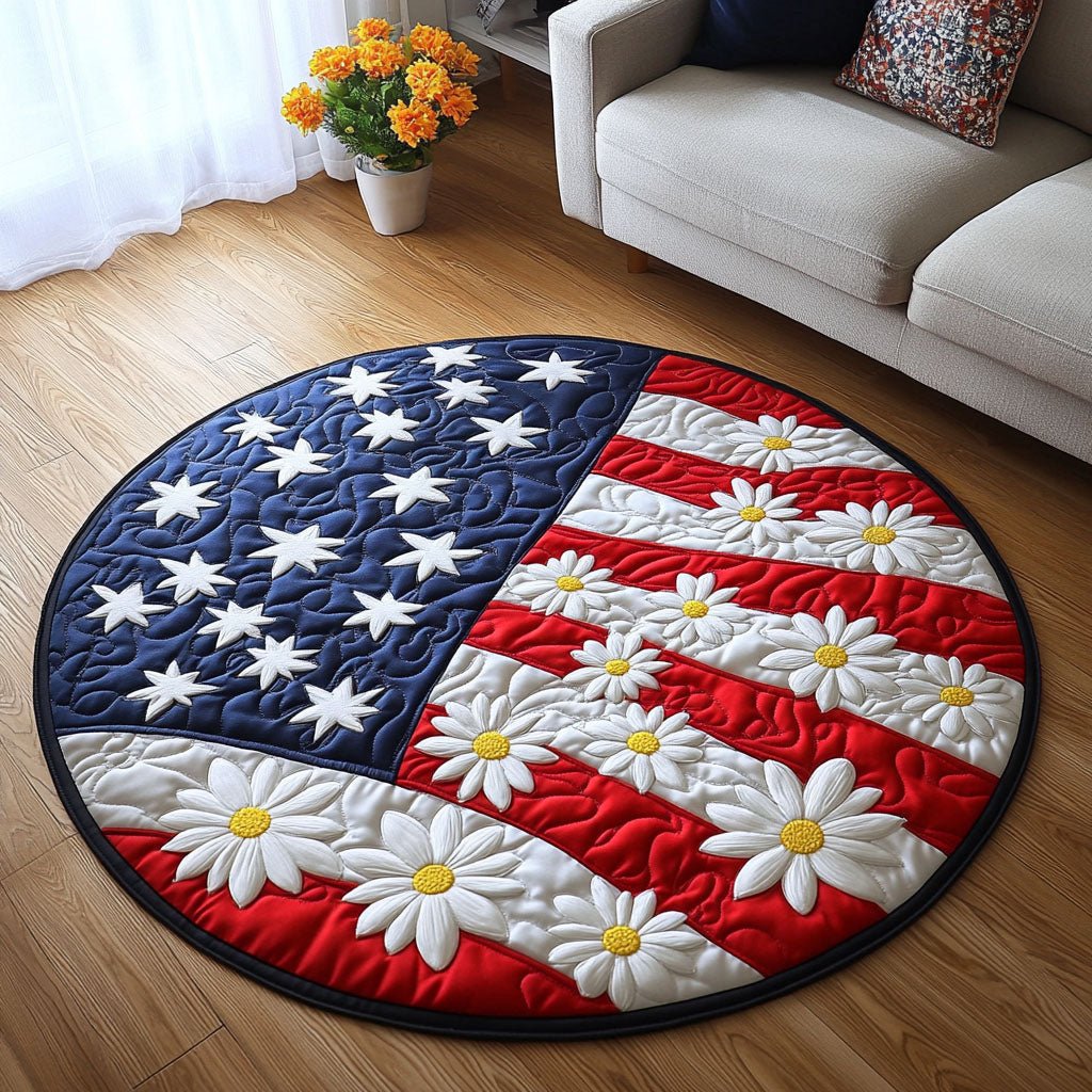 Patriotic Blooms Round Mat Rug - washable non-slip printed rug