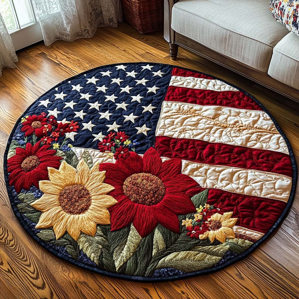 Patriotic Blossoms Round Mat Rug - washable non-slip printed rug
