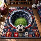 Patriotic Champions Bowl Stadium area rug in a living room