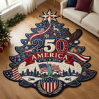 Patriotic Christmas Tree Custom Shape Area Rug - Seasonal Design | Die-Cut Non-Slip Rug - washable non-slip printed rug