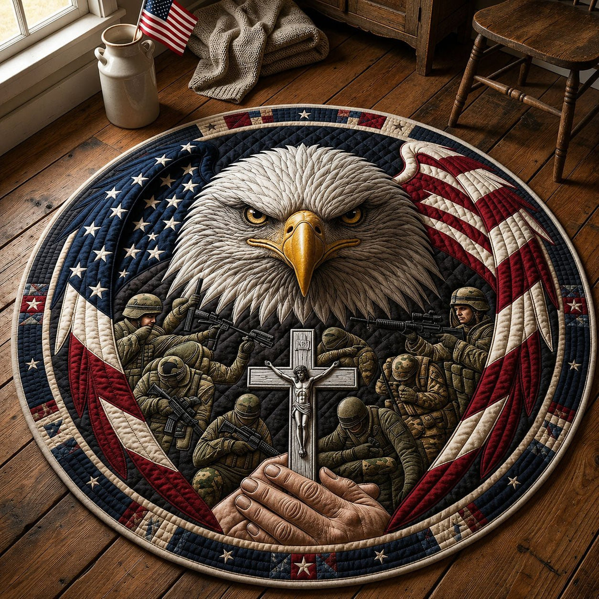 Patriotic Eagle Memorial Day Round Mat Rug - washable non-slip printed rug