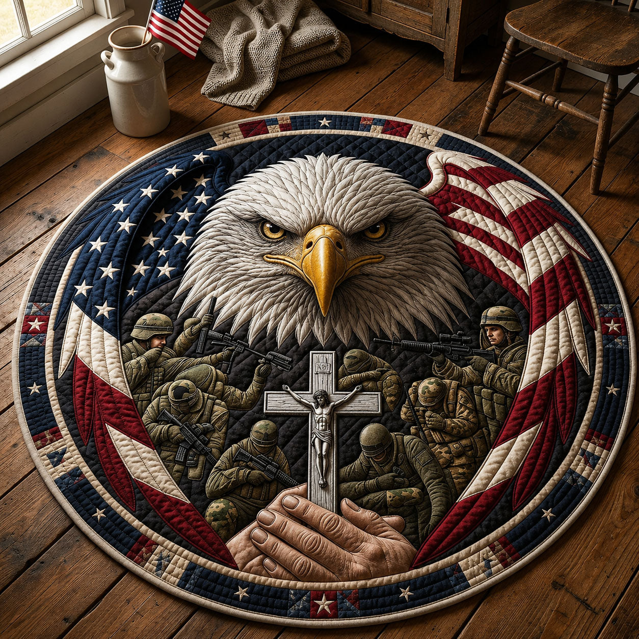 Patriotic Eagle Memorial Day Round Mat Rug GFTOPND440