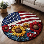 Patriotic Flower Round Mat Rug - washable non-slip printed rug