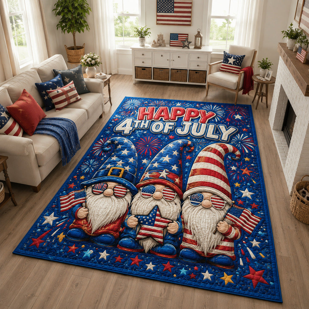 Patriotic Gnome area rug in a living room