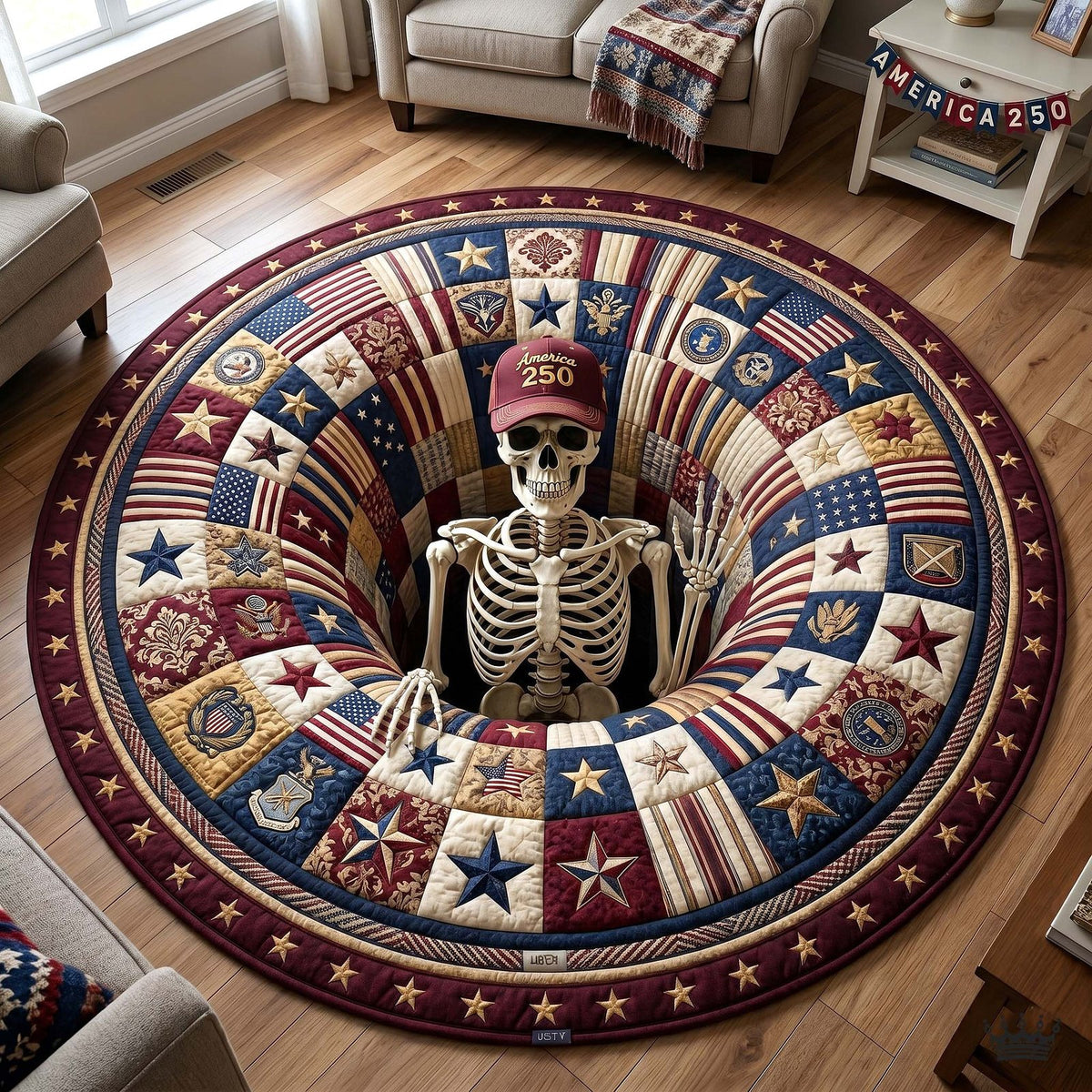 Patriotic Legacy Round Mat Rug - washable non-slip printed rug