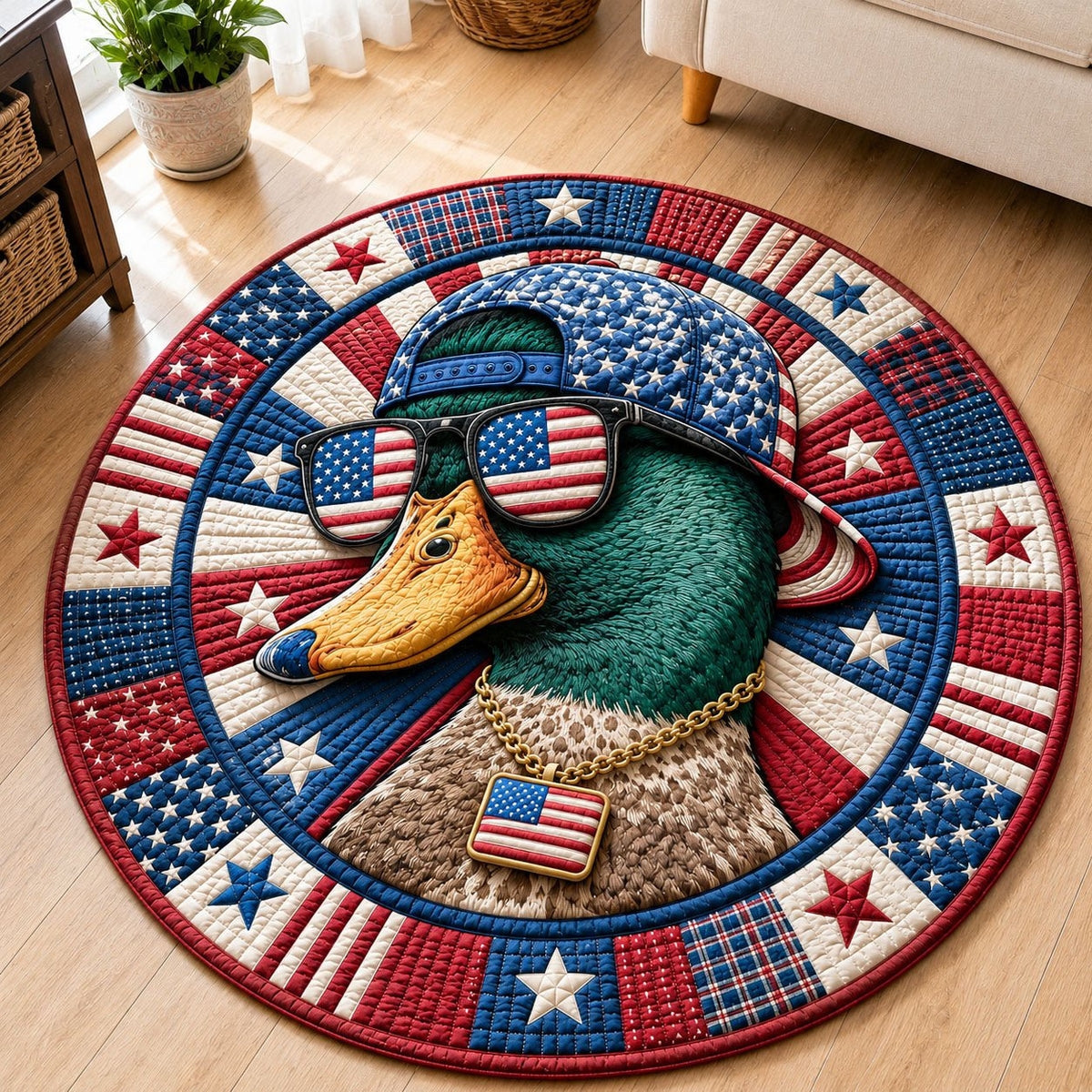 Patriotic Mallard Swagger Round Mat Rug - washable non-slip printed rug