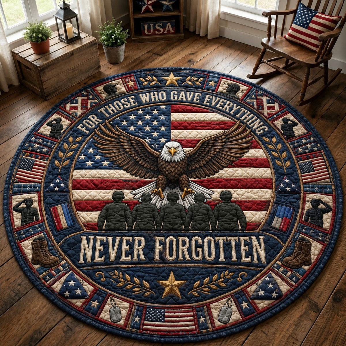 Patriotic Military Veteran Round Mat Rug - washable non-slip printed rug
