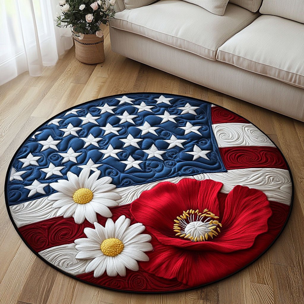 Patriotic Poppies Round Mat Rug - washable non-slip printed rug
