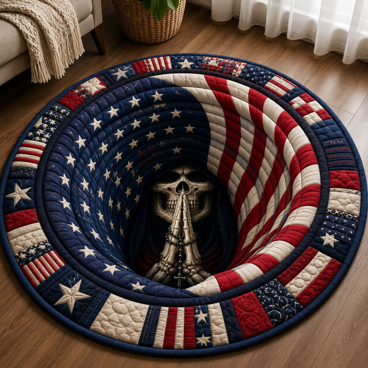 Patriotic Prayer Chamber Faith Round Mat Rug - washable non-slip printed rug