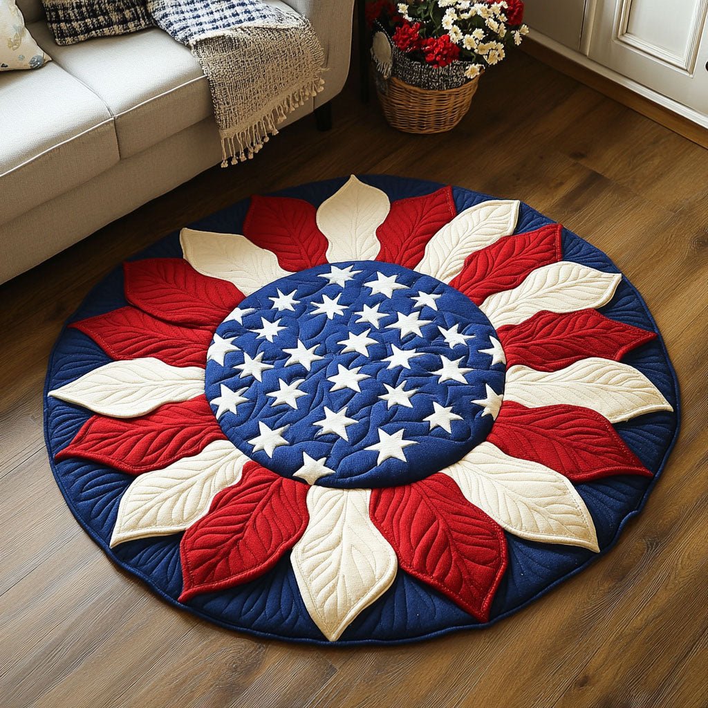 Patriotic Sunflower Round Mat Rug - washable non-slip printed rug