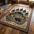 Paw Track Tunnel Rustic Bear area rug in a living room