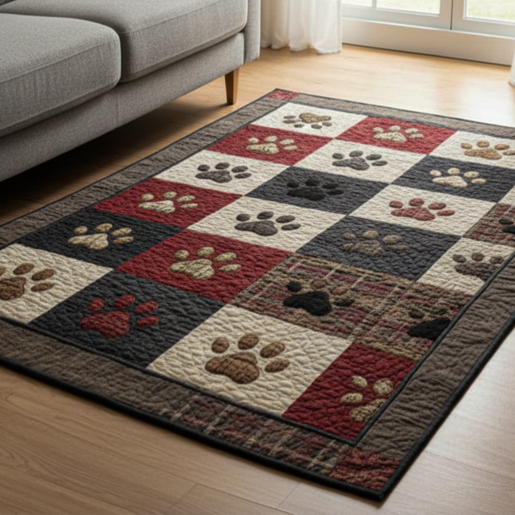 Pawfect Christmas area rug in a living room