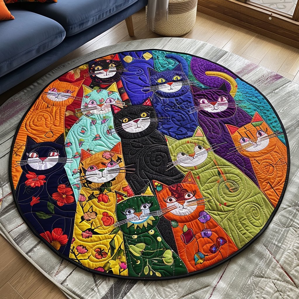 Paws Whimsy Round Mat Rug - washable non-slip printed rug