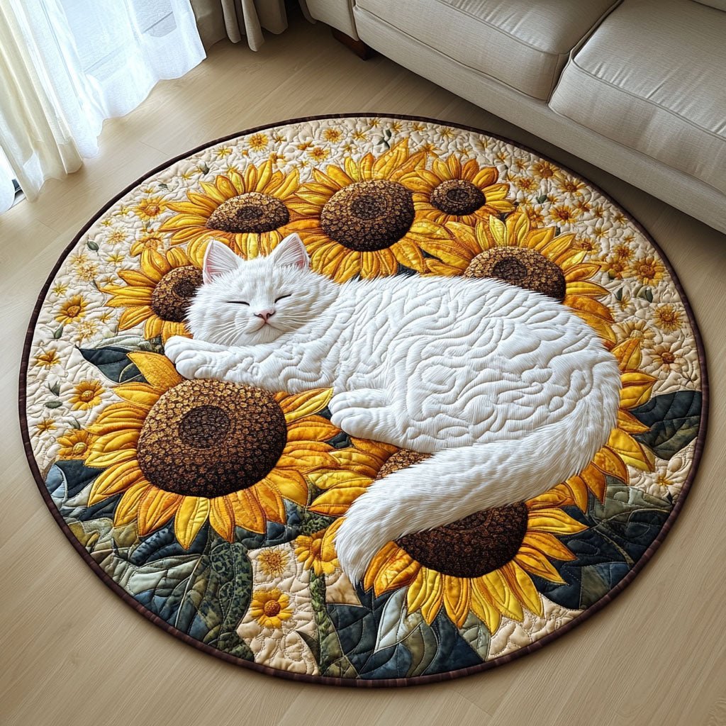 Paws and Sunflowers Round Mat Rug - washable non-slip printed rug