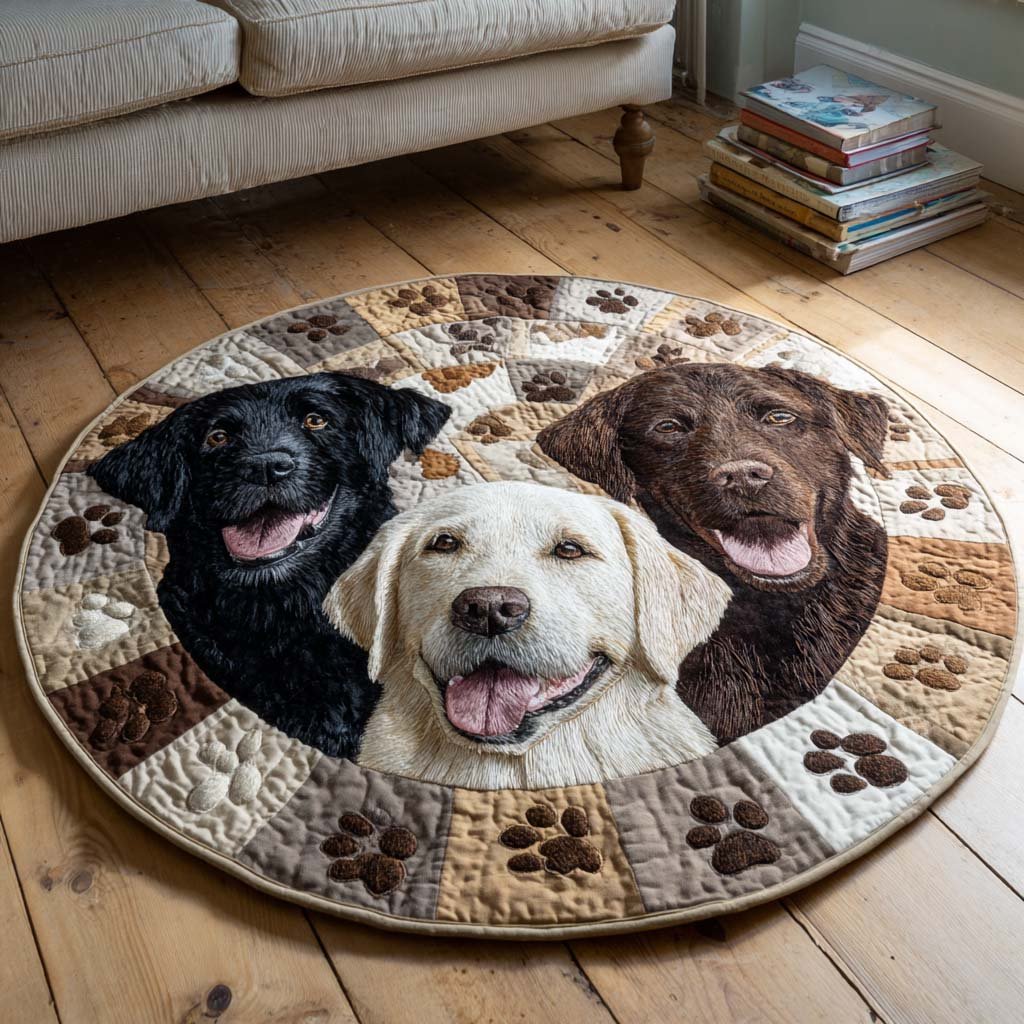 Pawsome Labrador Portraits Round Mat Rug - Cute Pet Design | Animal Printed Home Decor