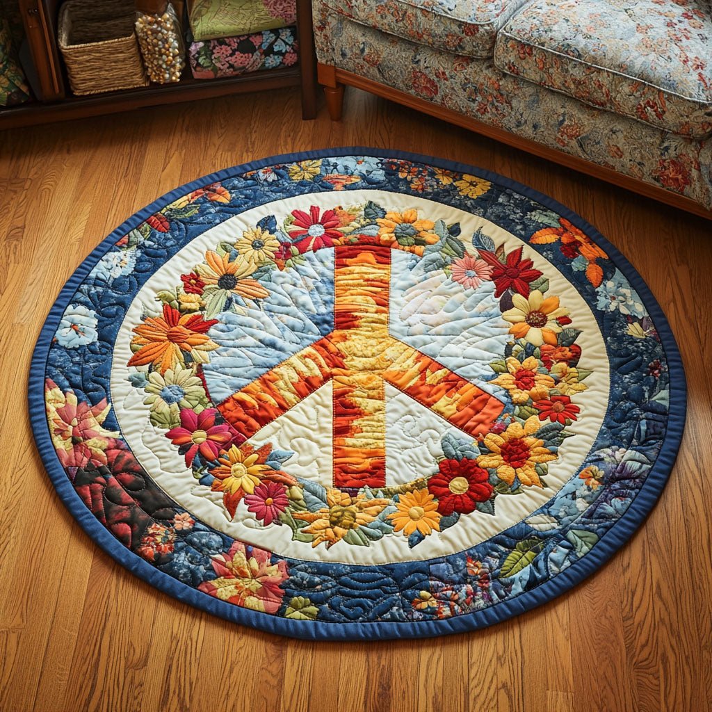 Peace Bloom Round Mat Rug - washable non-slip printed rug