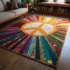 Peace Rays area rug in a living room