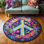 Peace Vibes Round Mat Rug - washable non-slip printed rug